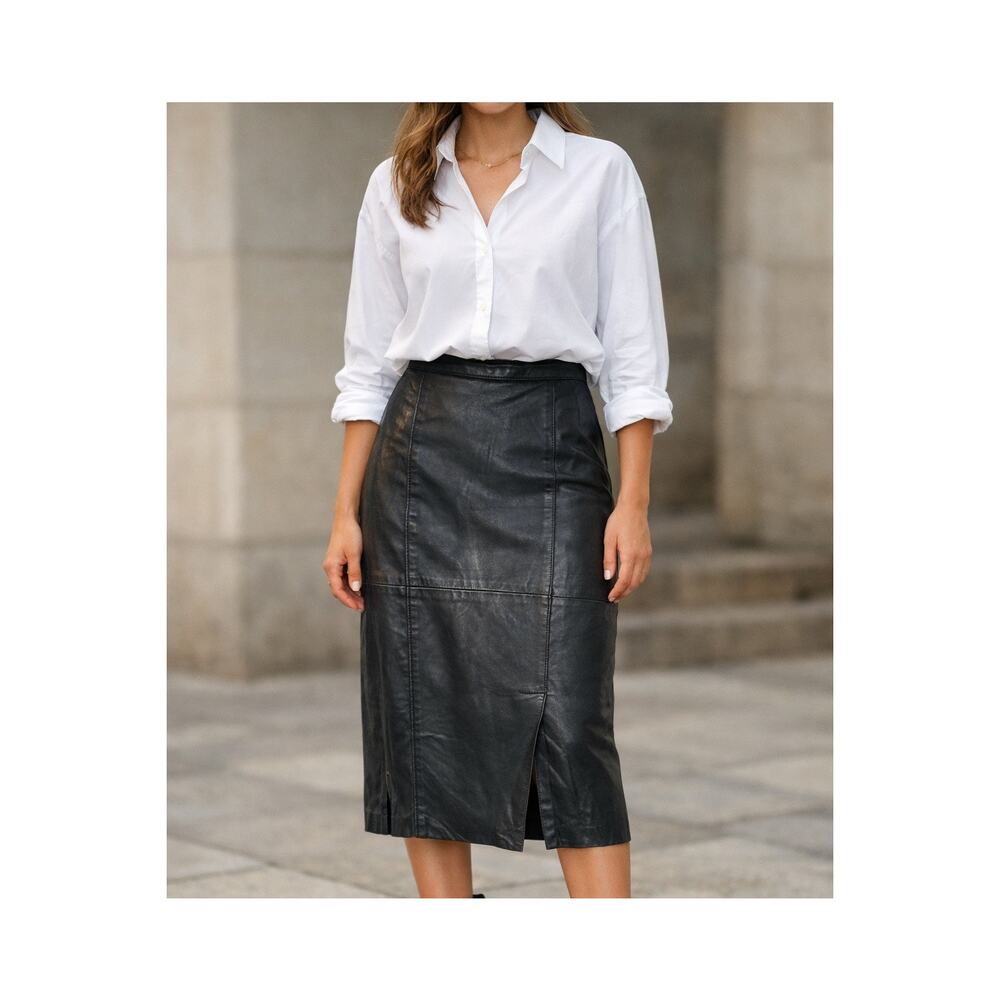 Vintage 80's 90's‎ Buttery Soft Black Kid Leather Midi Pencil Skirt XS/S Casual